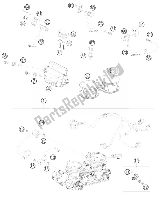 All parts for the Throttle Body of the KTM 990 Super Duke Olive ME Australia United Kingdom 2010