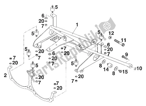 Tutte le parti per il Supporto Telaio Pozzetto Avventura del KTM 640 Adventure R USA 2000