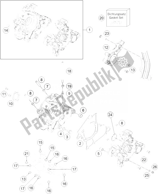 All parts for the Engine Case of the KTM 50 SX Europe 2014