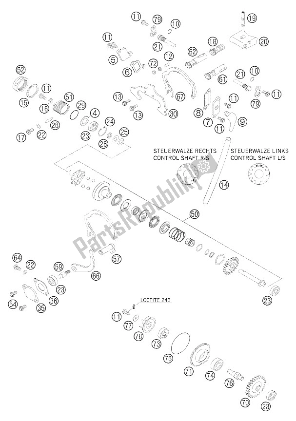 All parts for the Exhaust Control of the KTM 200 XC USA 2006