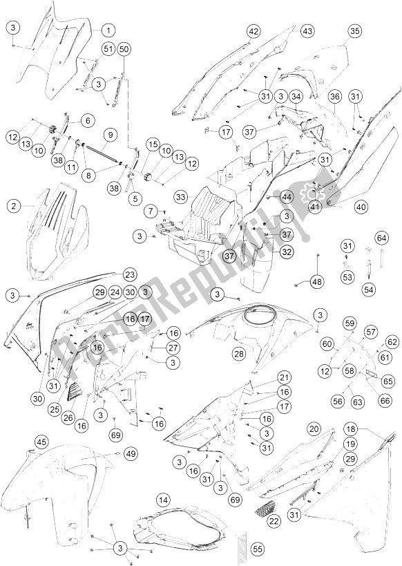 All parts for the Mask, Fender of the KTM 1290 Super Adventure WH ABS 16 Australia 2016