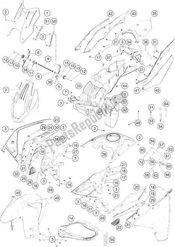 Tutte le parti per il Maschera, Parafango del KTM 1290 Super Adventure WH ABS 16 Japan 2016