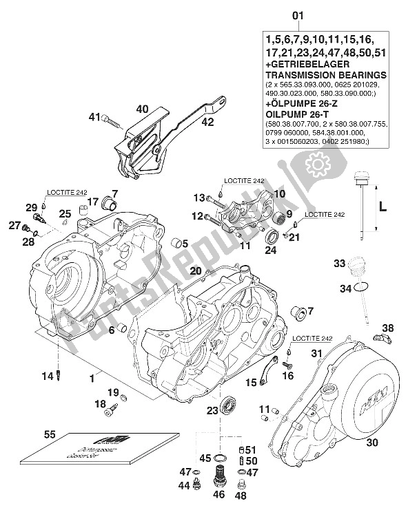 Tutte le parti per il Basamento 400/620 Sc '99 del KTM 400 SC Europe 2000