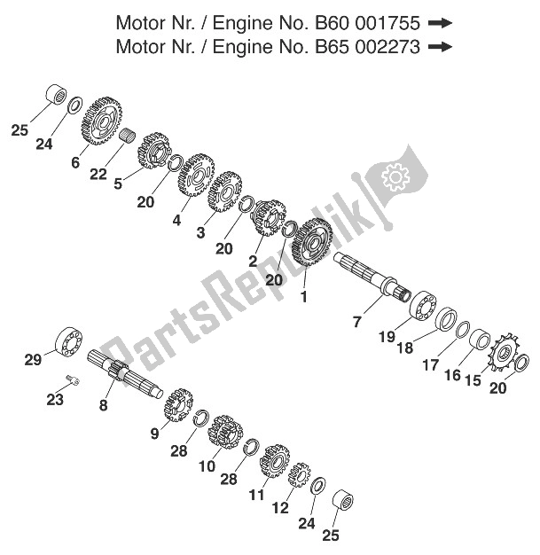 All parts for the Gearbox 60/65 Ccm Ii 2000 of the KTM 60 SX Europe 1999