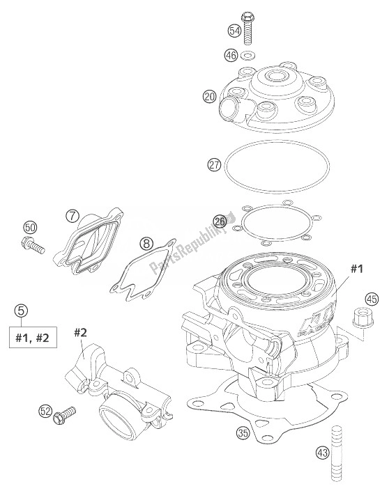 Alle onderdelen voor de Cilinder 105 Sx van de KTM 105 SX Europe 2004