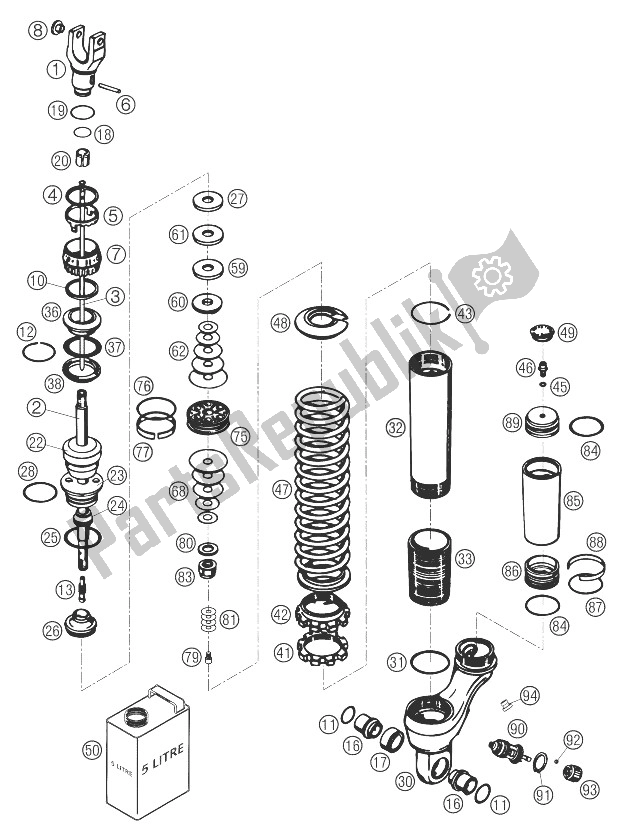 Tutte le parti per il Monoshock Smontato del KTM 625 SMC Australia United Kingdom 2004