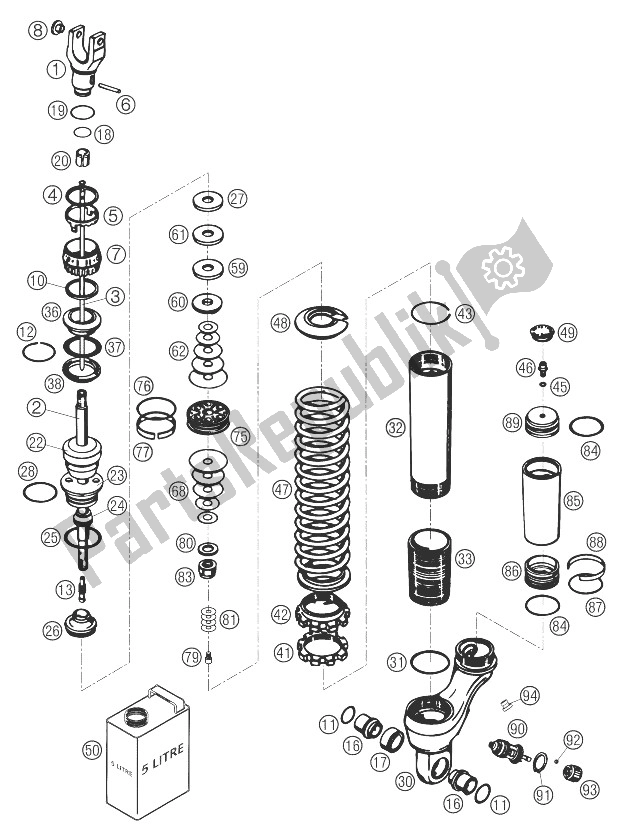 All parts for the Monoshock Disassembled of the KTM 640 LC4 Supermoto Prestige 04 Australia United Kingdom 2004