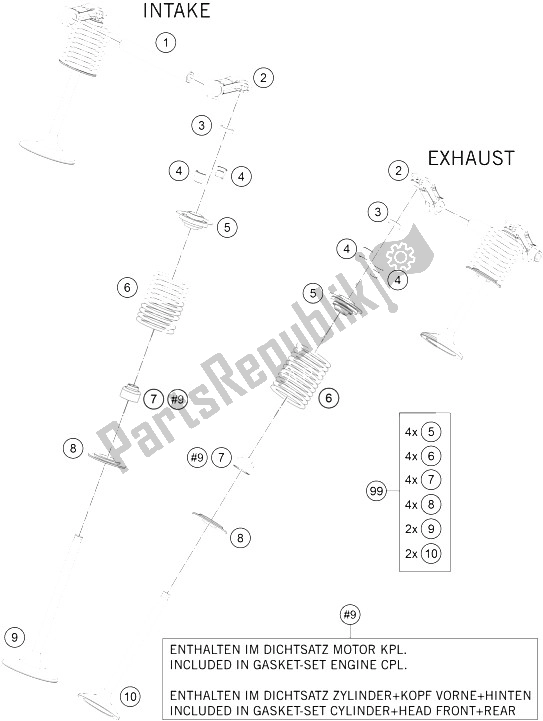 Alle onderdelen voor de Klepaandrijving van de KTM 1190 RC8 R Black Europe 2011