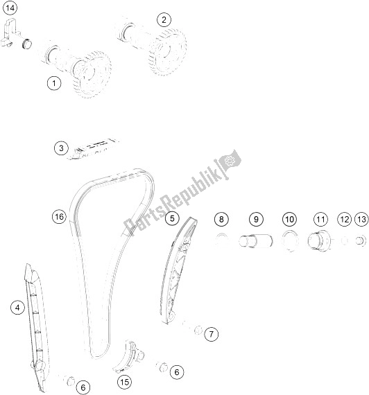 All parts for the Timing Drive of the KTM 250 SX F Europe 2016