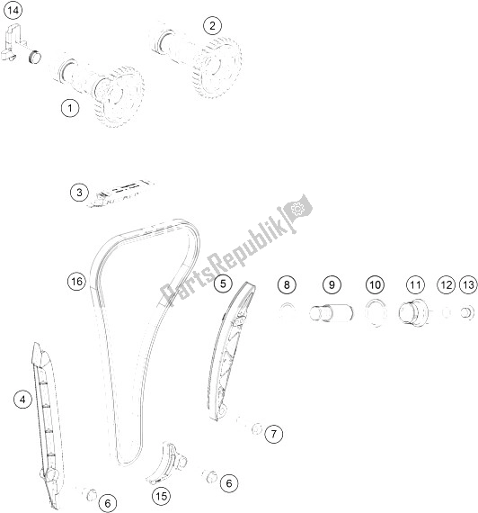 Alle onderdelen voor de Timing Aandrijving van de KTM 250 SX F Factory Edition USA 2015