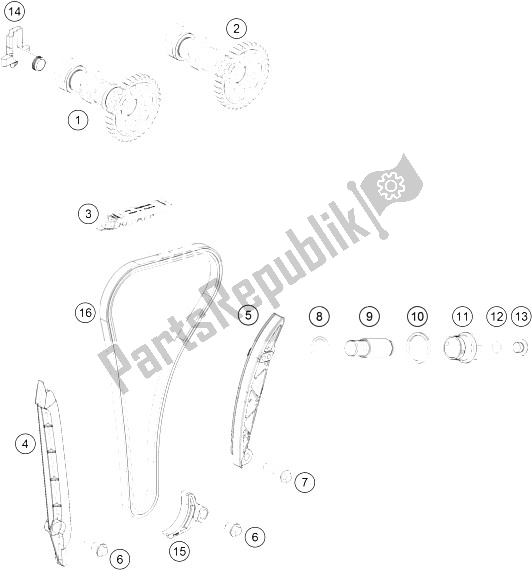 Alle onderdelen voor de Timing Aandrijving van de KTM 250 XC F USA 2016