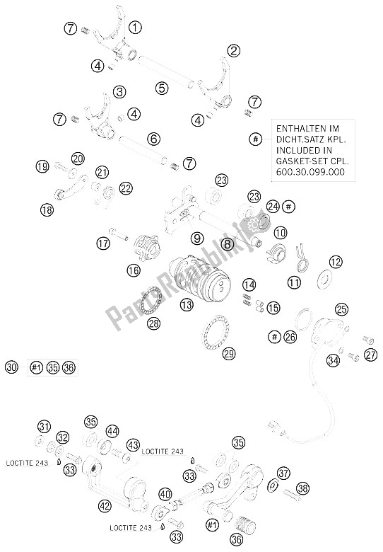 All parts for the Shifting Mechanism of the KTM 990 Super Duke Black Europe 2008