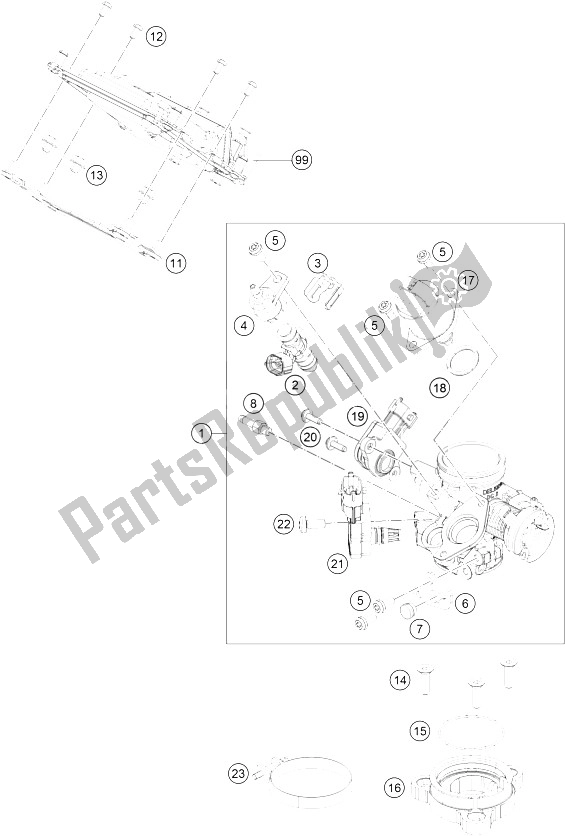 Todas as partes de Corpo Do Acelerador do KTM 200 Duke WH W O ABS CKD 15 Brazil 2015