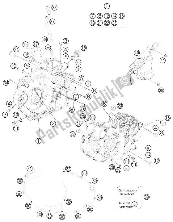 All parts for the Engine Case of the KTM 690 SMC R Europe 2012