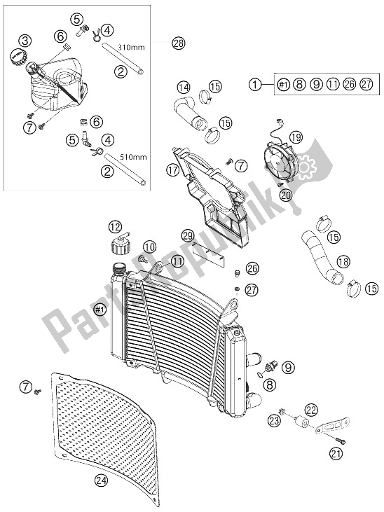 All parts for the Cooling System of the KTM 690 Rally Factory Replica Europe 2008