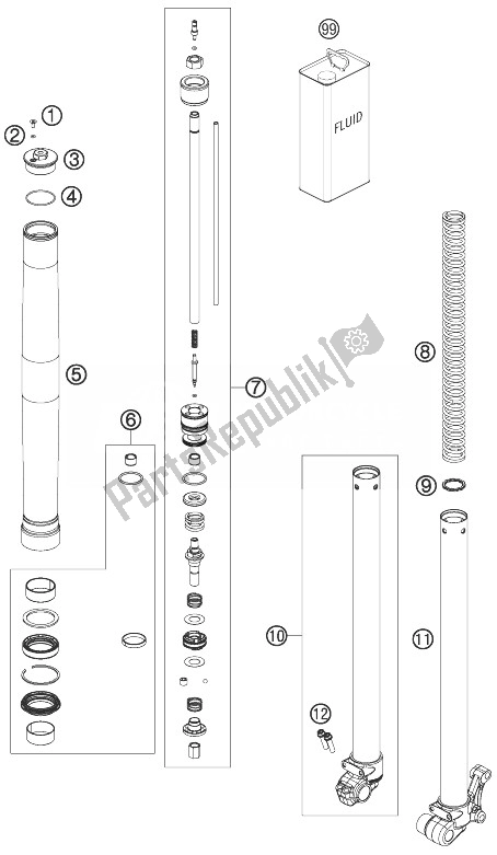 All parts for the Front Fork Disassembled of the KTM 65 SX Europe 2014