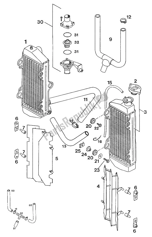 Tutte le parti per il Radiatore - Tubo Radiatore 250/300 '94 del KTM 300 MXC USA 1994