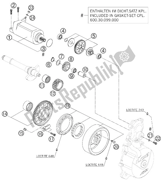 All parts for the Electric Starter of the KTM 950 Supermoto Black USA 2006