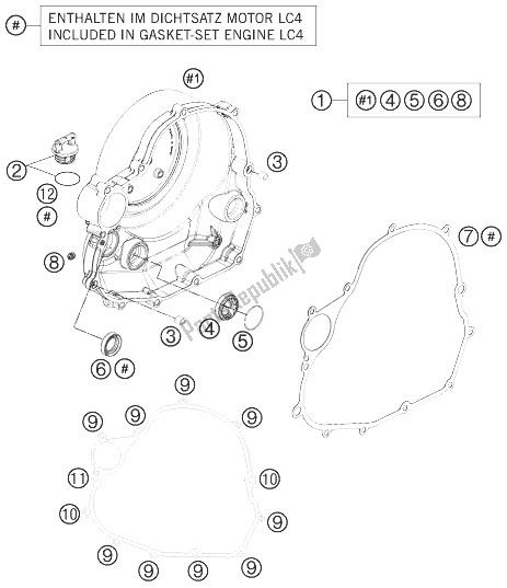 Alle onderdelen voor de Koppelingsdeksel van de KTM 690 Duke Black ABS CKD Malaysia 2013