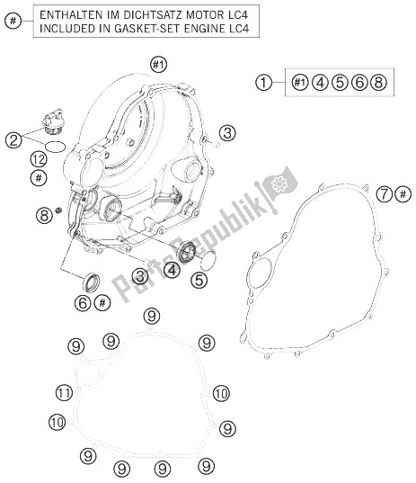 Alle onderdelen voor de Koppelingsdeksel van de KTM 690 Duke R ABS CKD Malaysia 2014