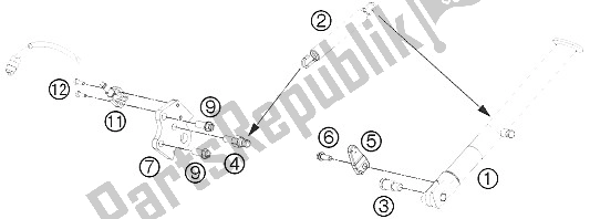 Alle onderdelen voor de Zij- / Middenstandaard van de KTM 690 Duke Black Europe 2012