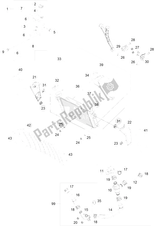 All parts for the Cooling System of the KTM 200 Duke OR W O ABS CKD 15 Argentina 2015