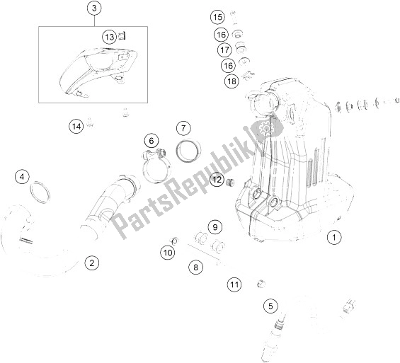 All parts for the Exhaust System of the KTM 250 Duke BL ABS CKD 16 Malaysia 2016