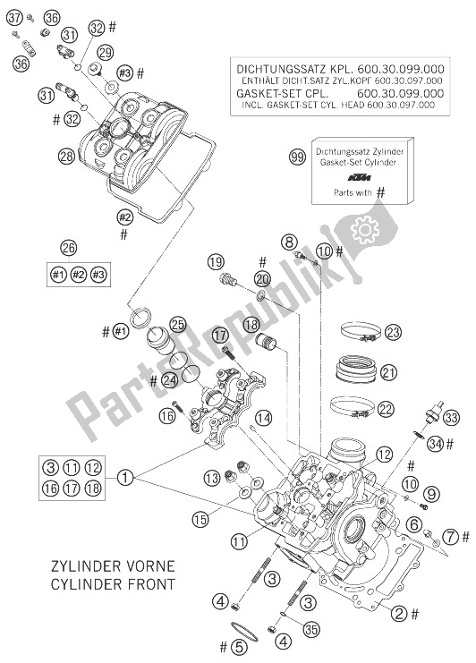 Todas las partes para Frente De Culata de KTM 990 Superduke Schw Anth 04 Europe 2004
