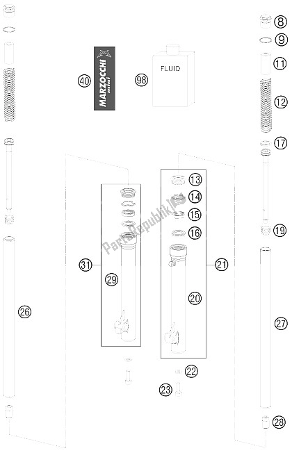 Todas las partes para Horquilla Delantera Desmontada de KTM 50 SXS USA 2011