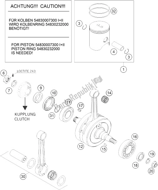 Todas las partes para Cigüeñal, Pistón de KTM 250 SX Europe 2008