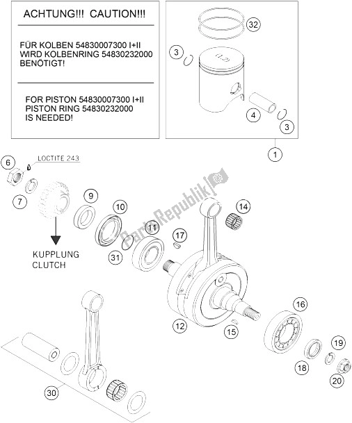 Alle onderdelen voor de Krukas, Zuiger van de KTM 250 SX Europe 2009