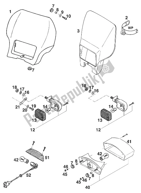 All parts for the Mask - Turn Signal - Rear Light Lc4'95 of the KTM 620 Super Comp WP 19 KW France 1995