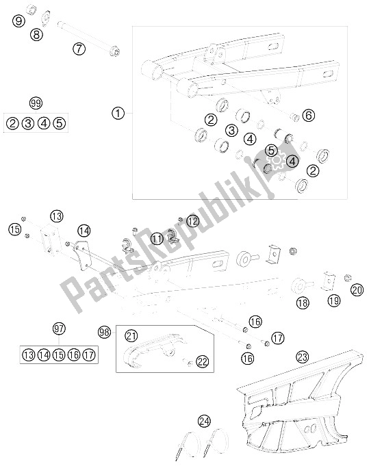 Toutes les pièces pour le Bras Oscillant du KTM 50 SXS USA 2011