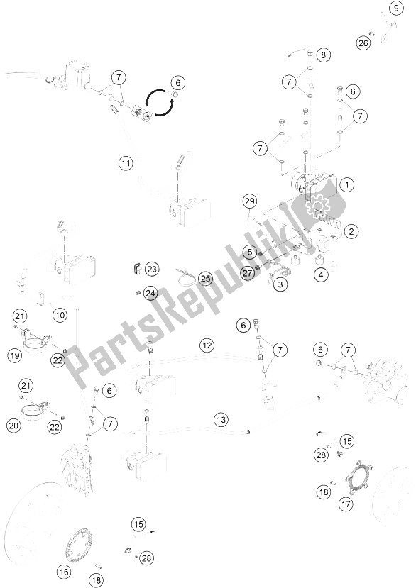 Alle onderdelen voor de Antiblokkeersysteem van de KTM 690 Duke R ABS Europe 2016