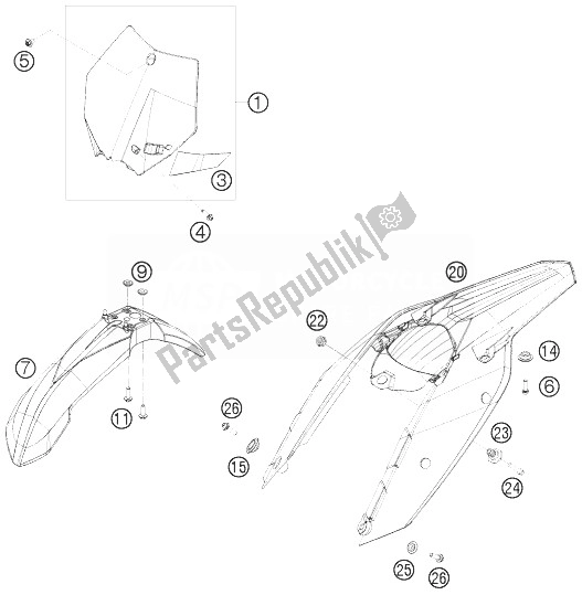 Tutte le parti per il Maschera, Parafanghi del KTM 150 XC USA 2010