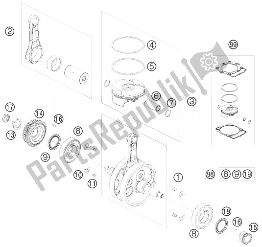 Toutes les pièces pour le Vilebrequin, Piston du KTM 450 EXC Champion Edit Europe 2010