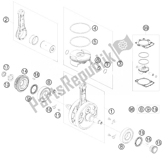 All parts for the Crankshaft, Piston of the KTM 450 EXC Champion Edit USA 2010