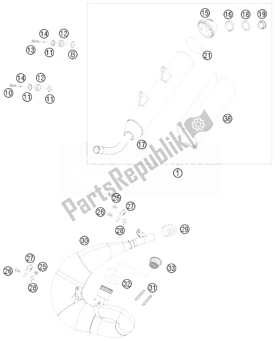 All parts for the Exhaust System of the KTM 200 EXC Australia 2010