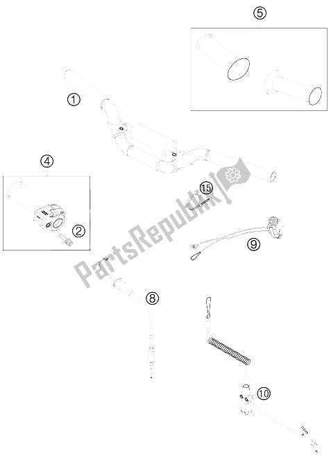 All parts for the Handlebars, Controls of the KTM 50 SX Mini Europe 2011