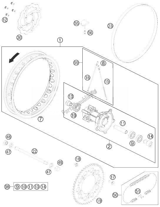 All parts for the Rear Wheel of the KTM 65 SX Europe 2014