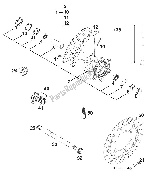 Tutte le parti per il Ruota Anteriore 400/620 Sc Supermoto del KTM 620 SC Super Moto Europe 2000