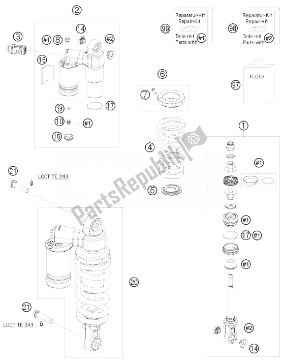 Toutes les pièces pour le Amortisseur du KTM 1190 RC8 R Australia 2010