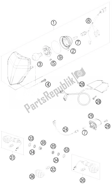 All parts for the Lighting System of the KTM 125 EXC Europe 2010