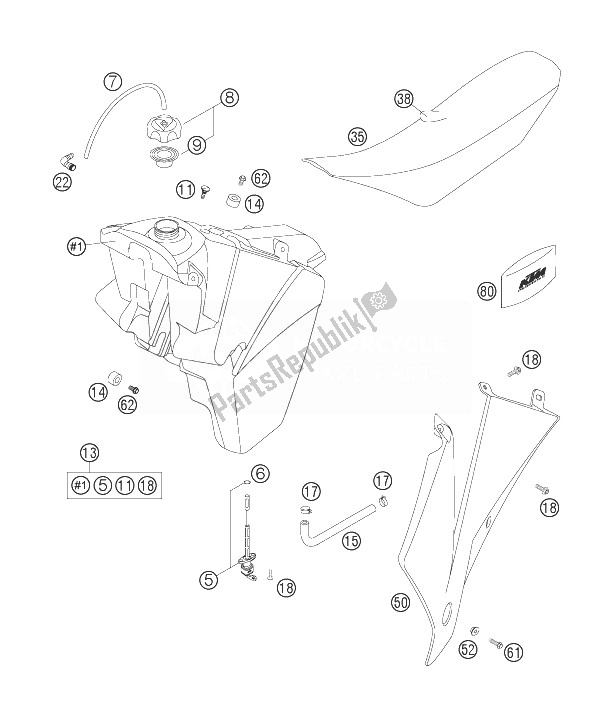 All parts for the Tank, Seat, Cover of the KTM 125 EXC Europe 2007
