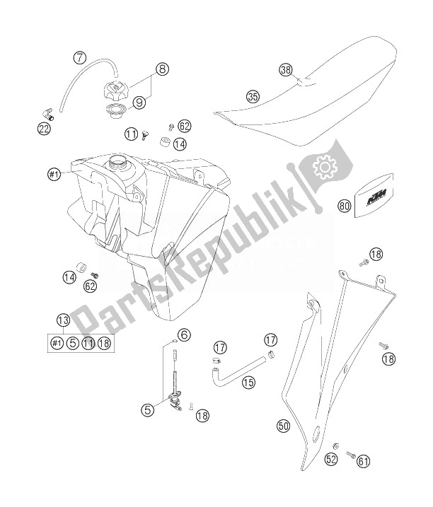Alle onderdelen voor de Tank, Stoel, Deksel van de KTM 250 EXC Europe 2007