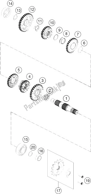 Toutes les pièces pour le Transmission Ii - Arbre Intermédiaire du KTM 390 Duke BL ABS B D 16 USA 2016