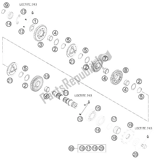 All parts for the Transmission Ii - Countershaft of the KTM 450 SX F Europe 2008