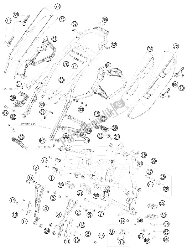 Tutte le parti per il Telaio del KTM 990 Supermoto T Silver France 2009