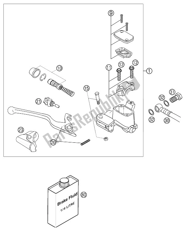 All parts for the Hand Brake Cylinder 65 Sx 2002 of the KTM 65 SX Europe 2002