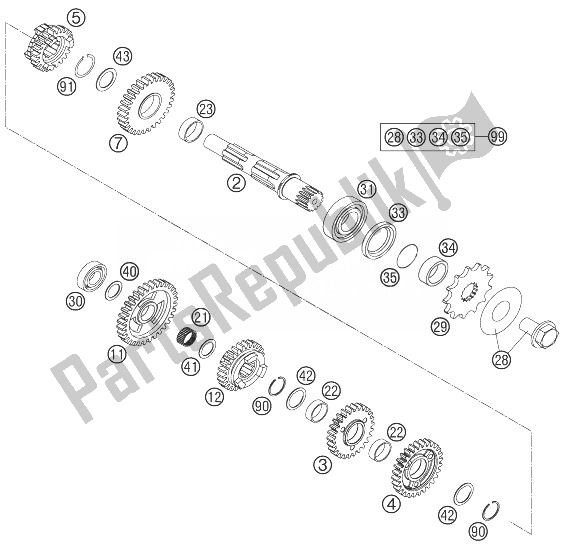 All parts for the Transmission Ii - Countershaft of the KTM 250 EXC F Europe 2013